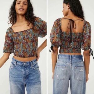 Free People Back On Top Cropped Blouse (Dark Combo)